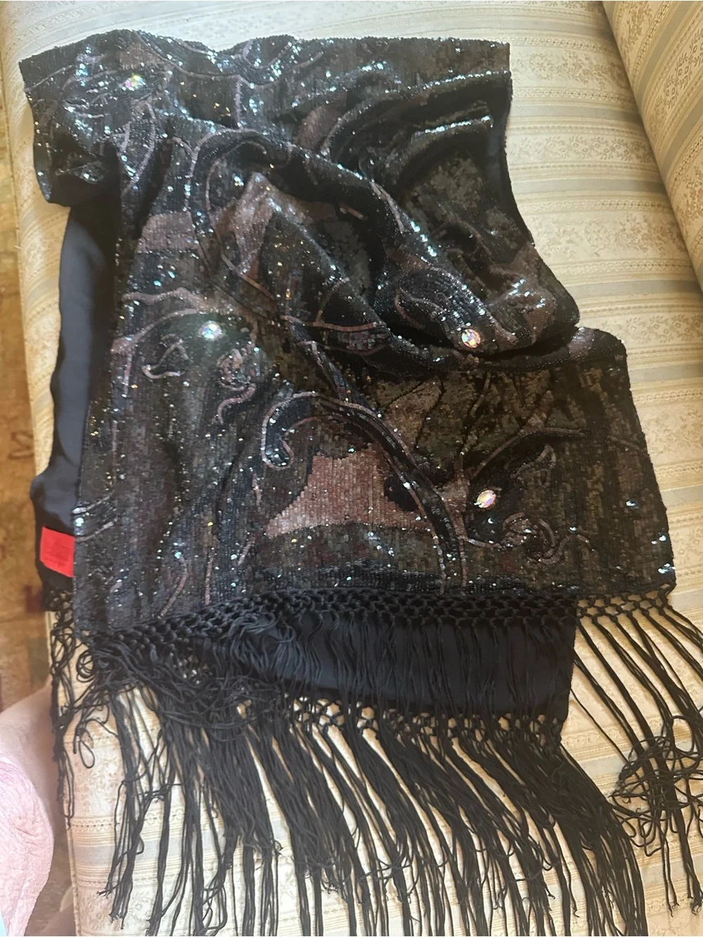 Valentino Garavani Black Sequin Fringe Shawl